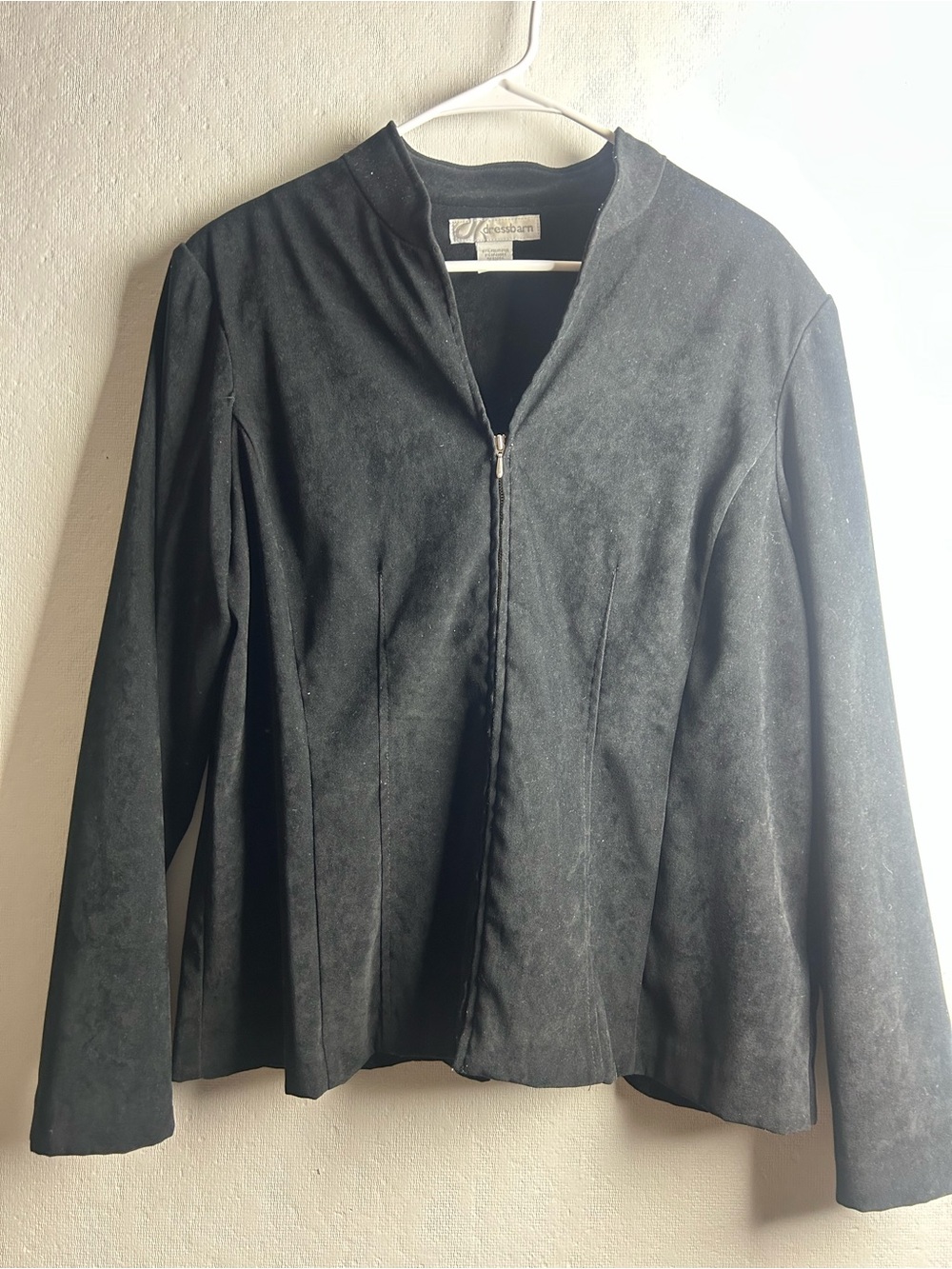 Dress Barn Black Suede-Look Zip Front Blazer